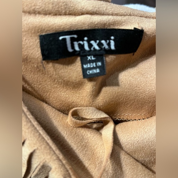 TRIXXI TAN VEGAN SUEDE LAYERED FRINGE FESTIVAL SHORT DRESS - Picture 3 of 5